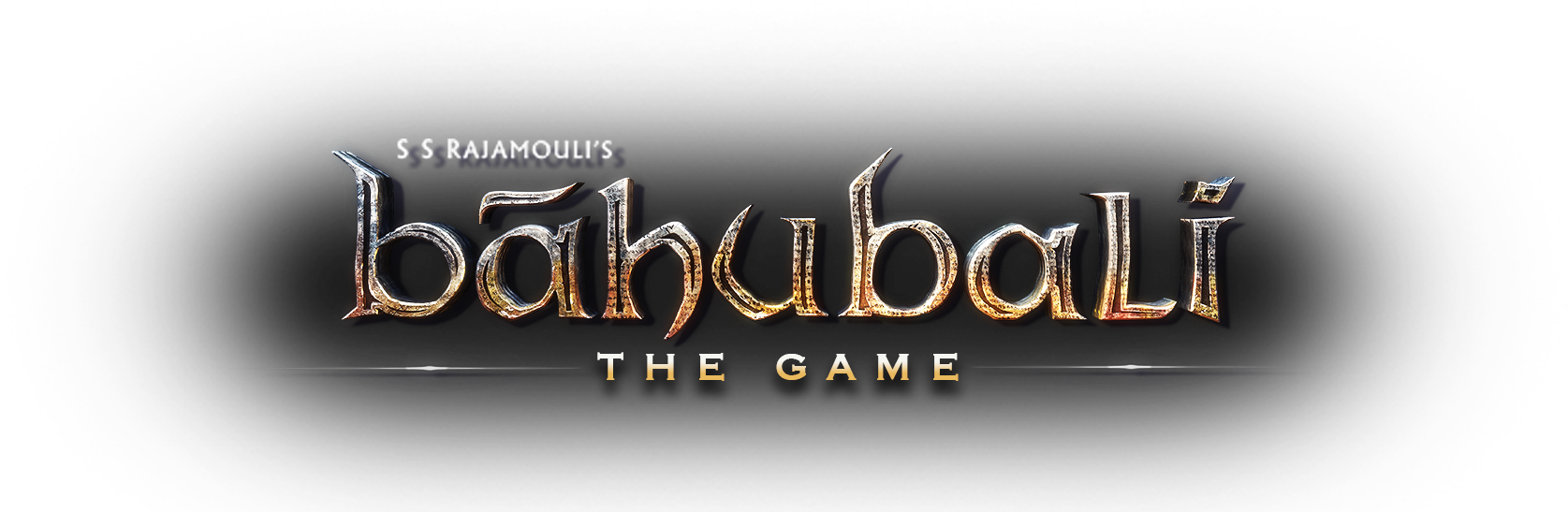 Logo Design 桌布 壁紙 — 黑色背景上，帶有發光金色紋理標題「Bahubali The Game」，上方有「S S Rajamouli's」。