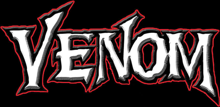 Logo 桌布 壁紙 — 黑色背景上，帶有紅色輪廓的粗體鋸齒狀白色字母「Venom」。