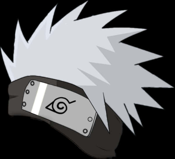 Anime Character 桌布 壁紙 — 黑色背景上，帶有螺旋符號的金屬頭帶的尖刺銀色頭髮。