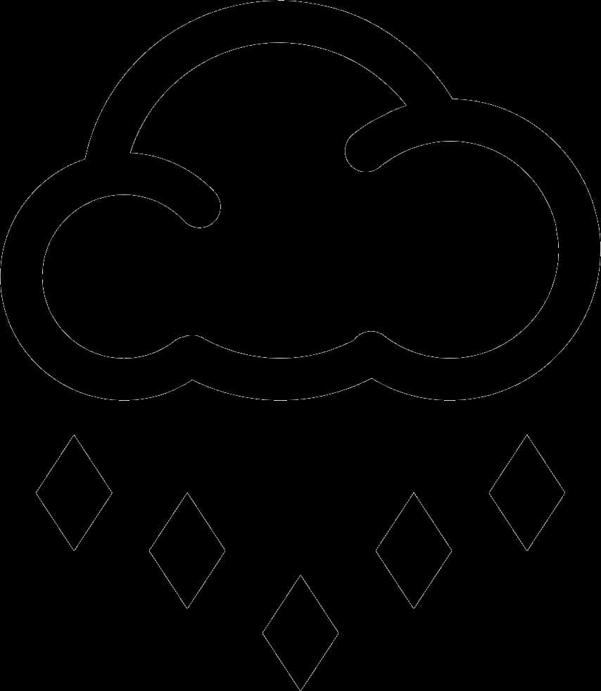 Raindrops 桌布 壁紙 — 黑色背景上，帶有鑽石形雨滴的雲朵的極簡白色輪廓。
