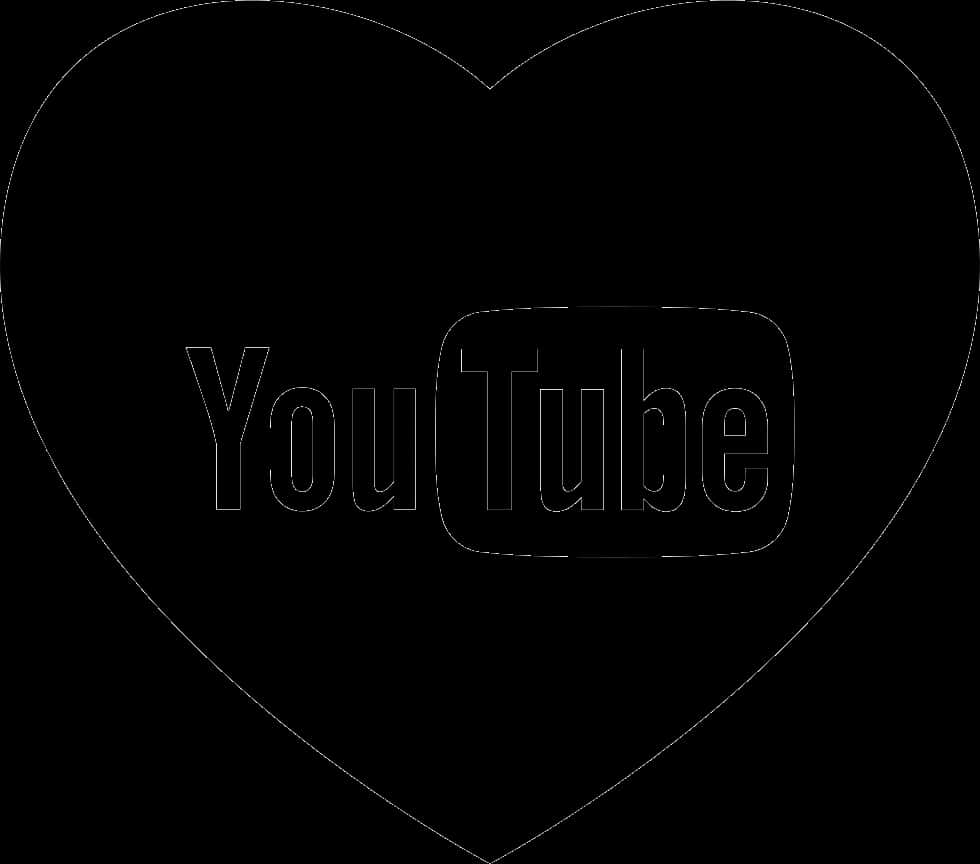 YouTube Logo Black 桌布 壁紙 — 黑色背景上，心形內置中的YouTube標誌的極簡白色輪廓。