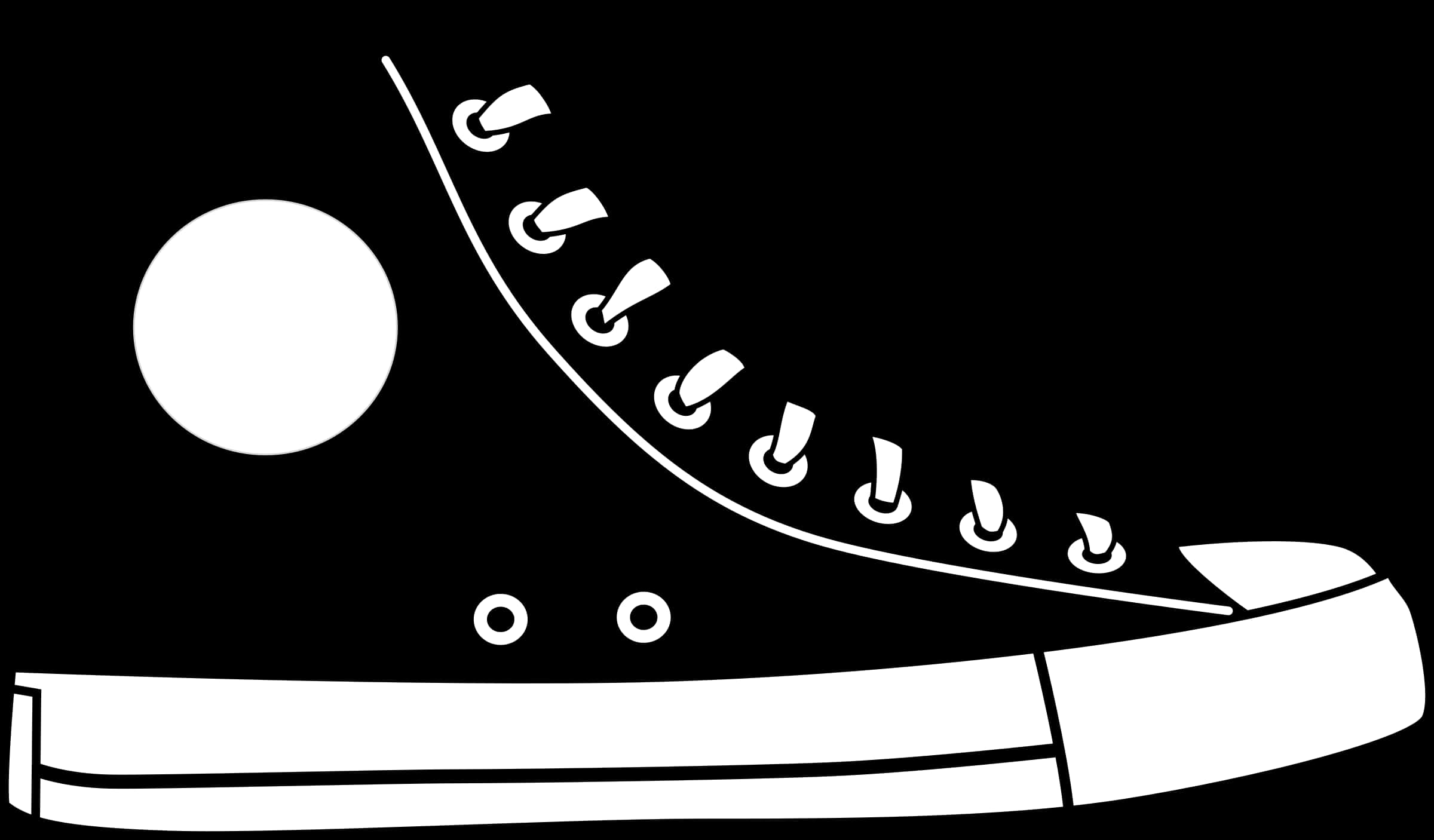 鞋子 桌布 壁紙 — 黑色背景上，極簡白色高筒運動鞋輪廓，帶有鞋帶和月亮形狀。