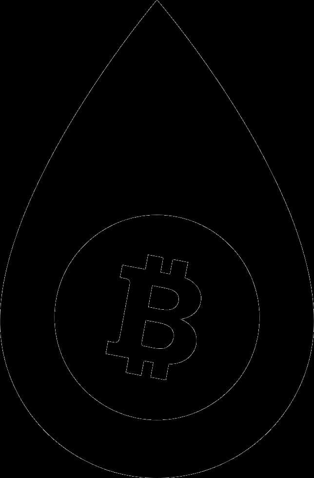 比特幣 桌布 壁紙 — 黑色背景上，水滴形狀內圓圈中的比特幣符號的極簡白色輪廓。
