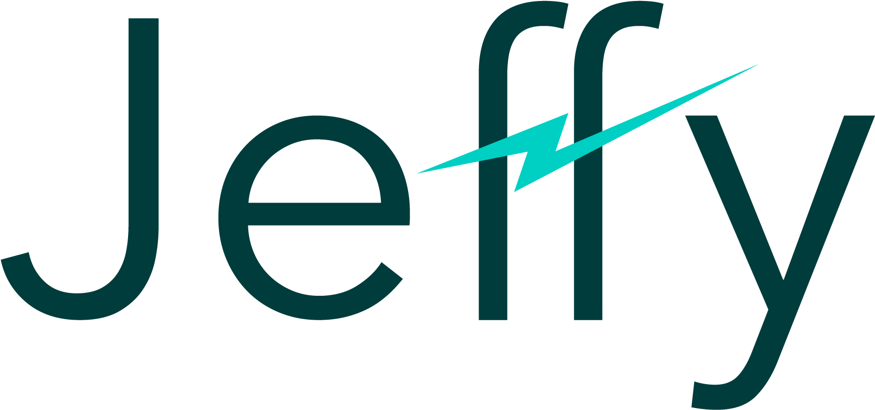Jeffy 桌布 壁紙 — 黑色背景上，深青色的「Jeffy」字樣，一道亮青色閃電穿過雙「f」。