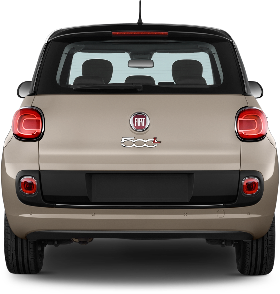 飛雅特 桌布 壁紙 — 黑色背景上，米色Fiat 500L緊湊型汽車的後視圖，帶有紅色尾燈和黑色飾條。