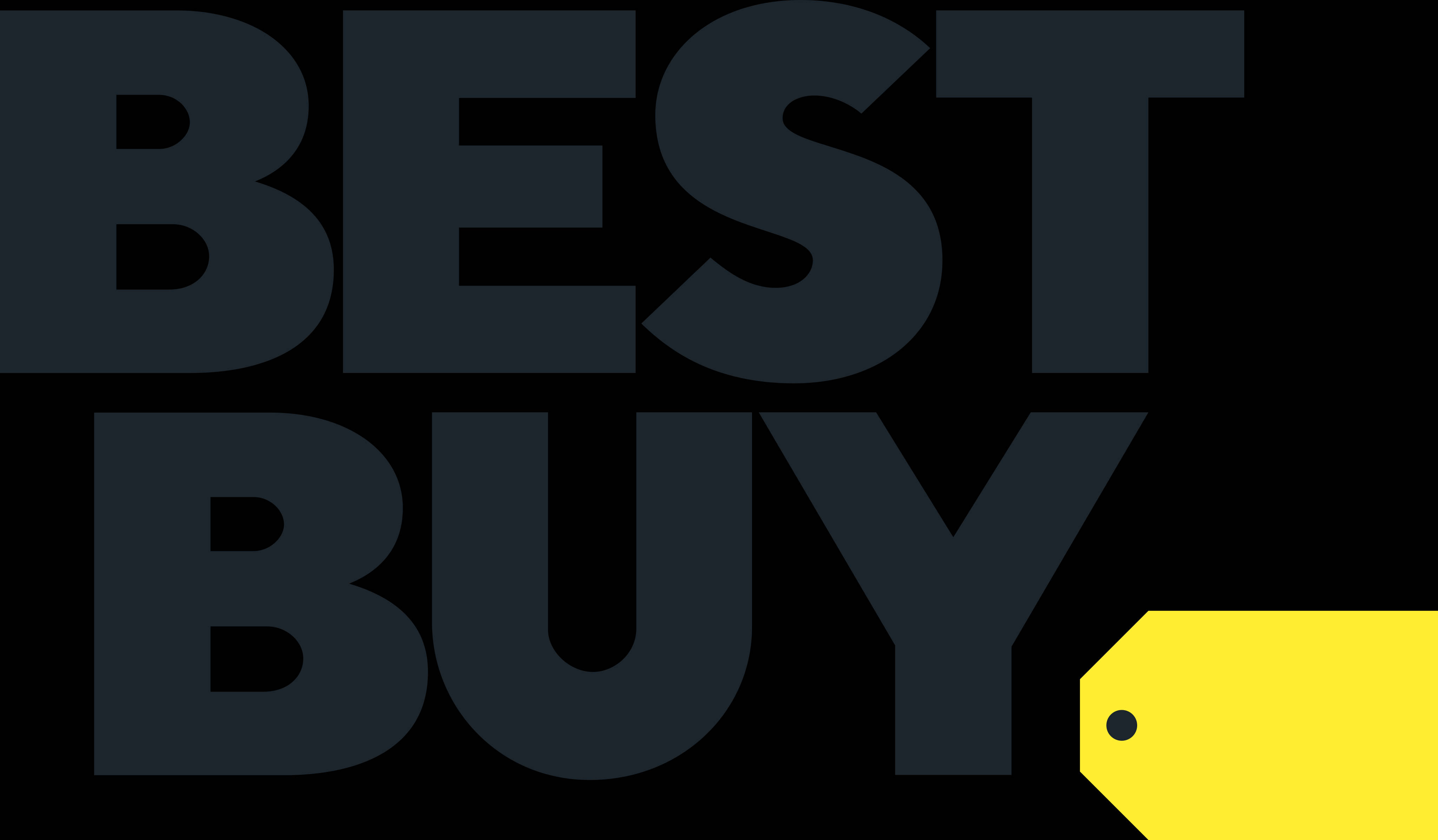 Best Buy 桌布 壁紙 — 黑色背景上，粗體深灰色 'BEST BUY' 文字搭配亮黃色價格標籤圖案。