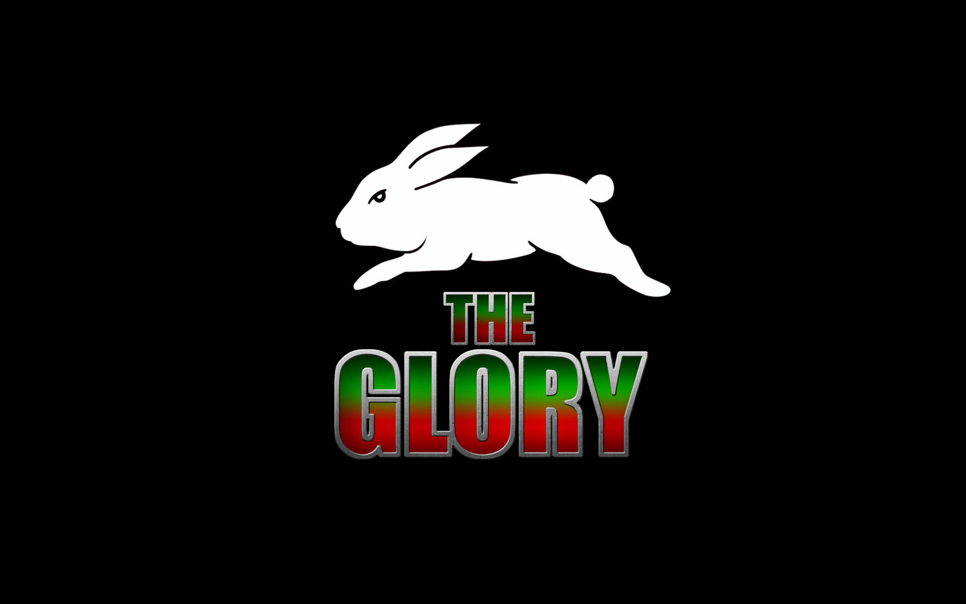Nrl 桌布 壁紙 — 黑色背景上，粗體漸變文字「THE GLORY」上方有一隻白色跳躍兔子的剪影。