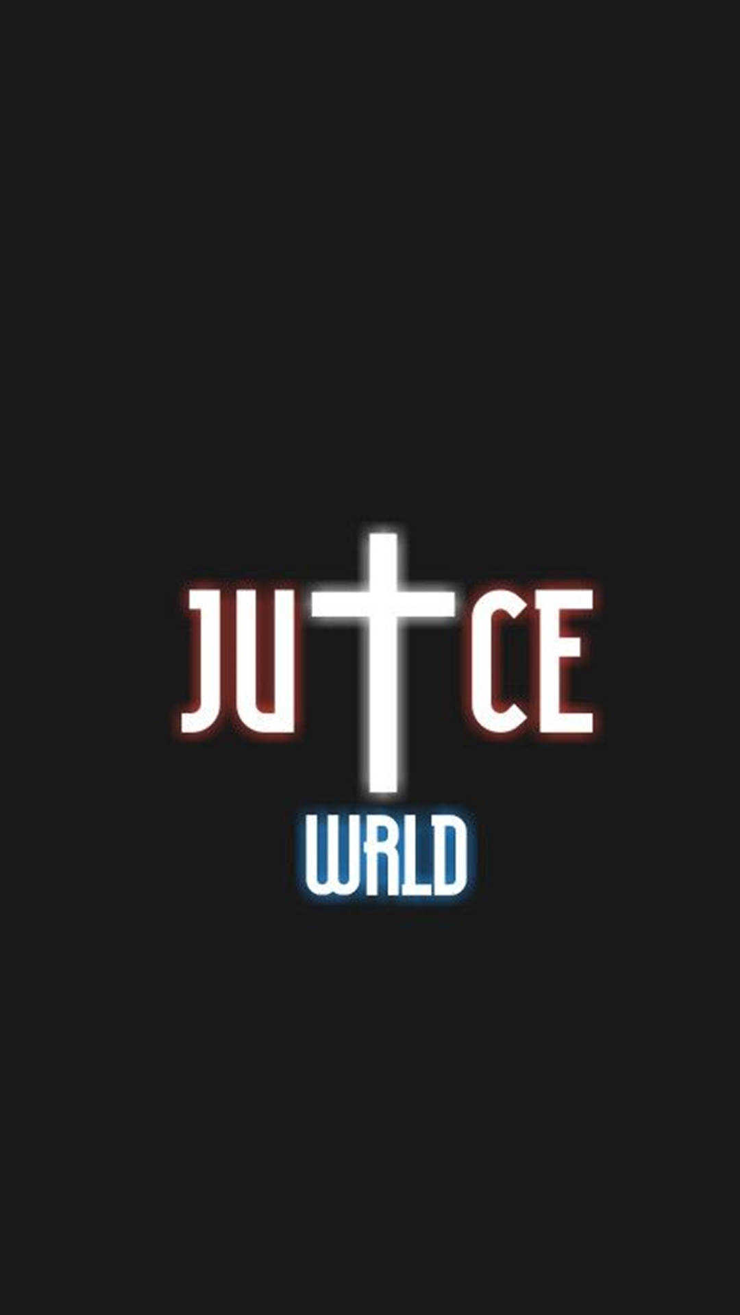 黑色背景上，發光文字 'JUICE' 帶十字架，下方有 'WRLD'。 — Juice Wrld 壁紙