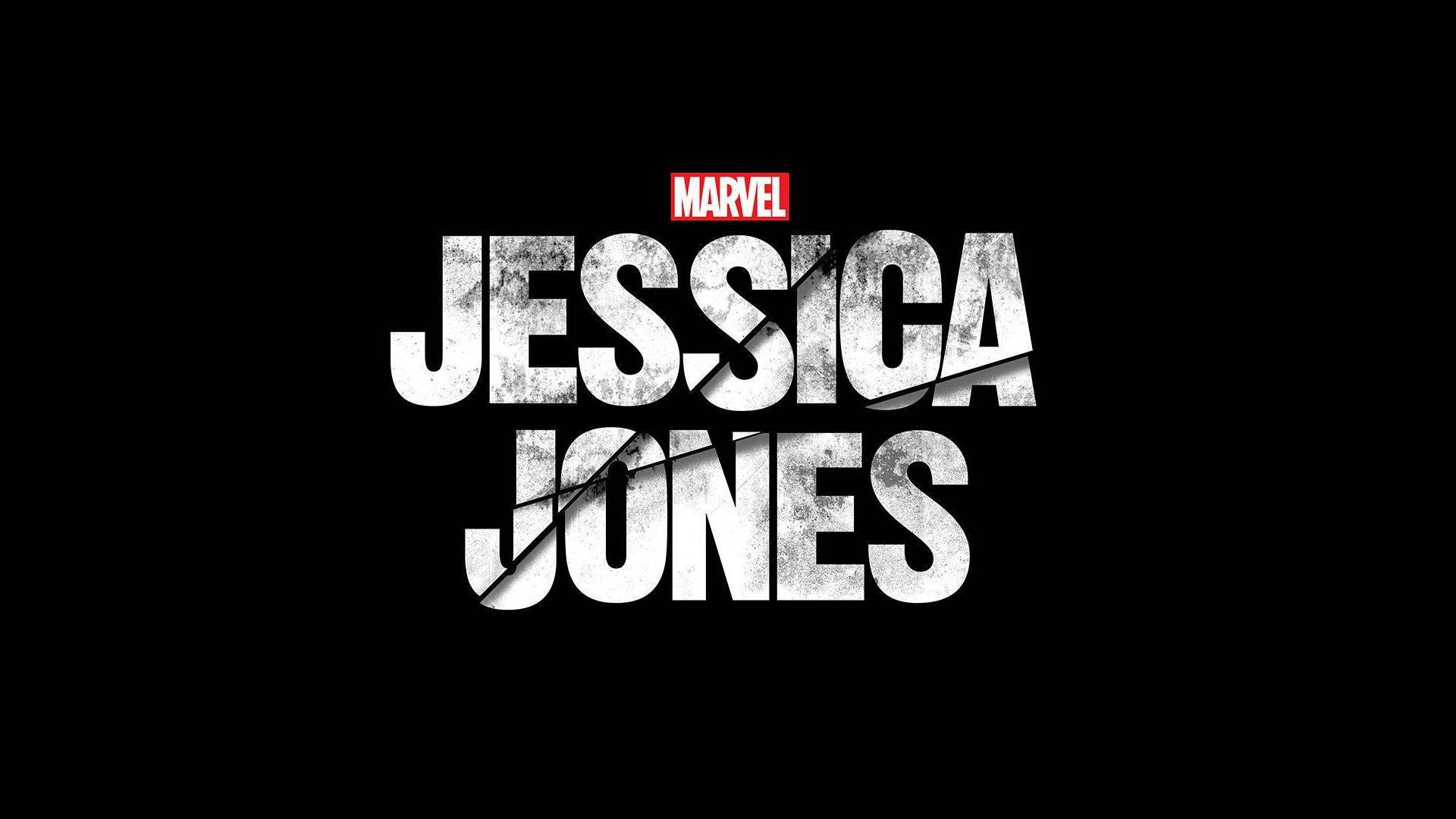 Netflix 桌布 壁紙 — 黑色背景上，粗體白色磨損文字寫著「JESSICA JONES」，上方有紅色Marvel標誌。