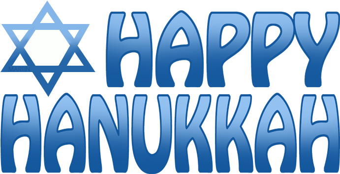光明節 桌布 壁紙 — 黑色背景上，粗體藍色漸變文字寫著「HAPPY HANUKKAH」，旁邊有一個藍色大衛之星。