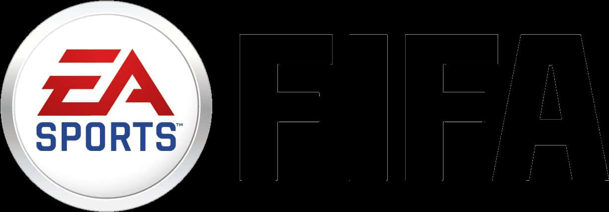 Fifa Game 桌布 壁紙 — 黑色背景上，紅色和藍色的EA Sports標誌旁邊有輪廓的FIFA字母。