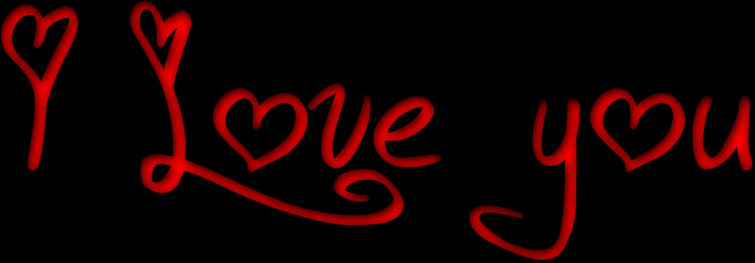 HD Text 桌布 壁紙 — 黑色背景上，紅色發光草書文字拼出「I Love you」，其中字母 I 和 O 為心形。