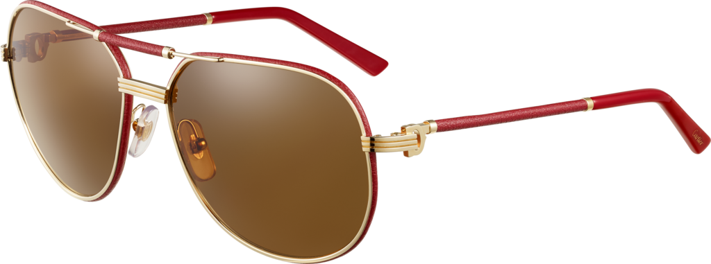 Aviator 桌布 壁紙 — 黑色背景上，紅色皮革鏡腿和金色金屬鏡框的飛行員太陽眼鏡。