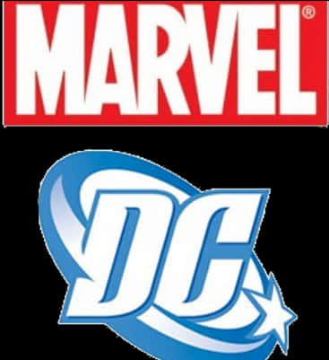 漫威 桌布 壁紙 — 黑色背景上，藍色DC標誌上方有紅色Marvel標誌。