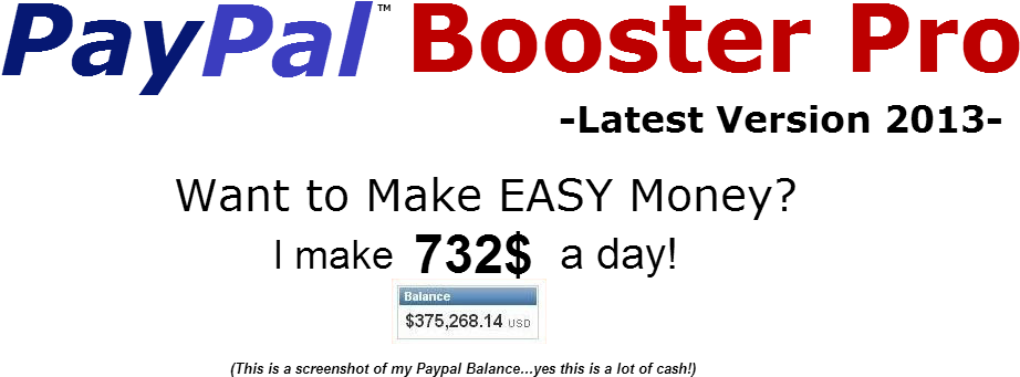 PayPal 桌布 壁紙 — 黑色背景上，藍色和紅色的粗體 PayPal Booster Pro 文字，以及一個顯示 $375,268.14 的小餘額框。