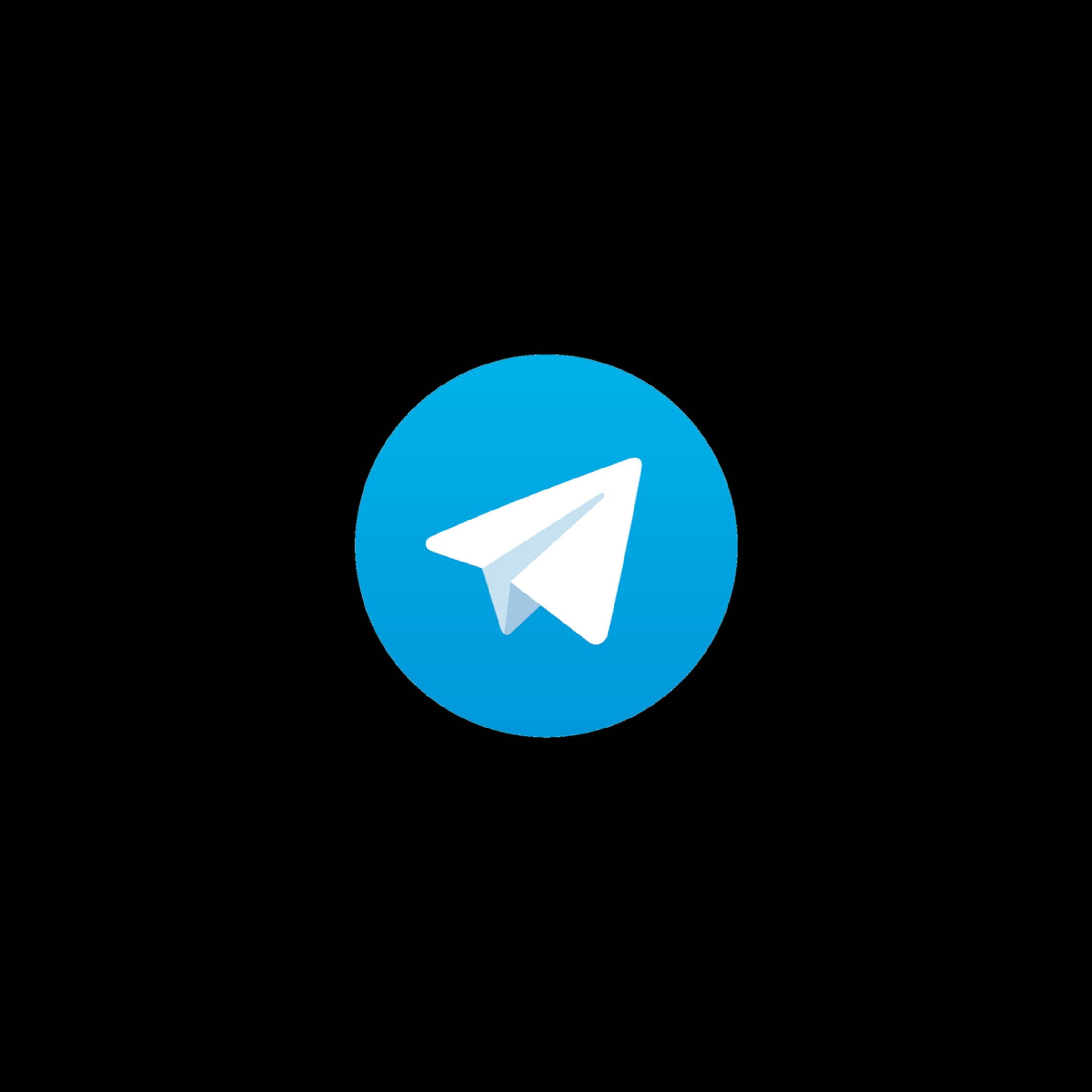 Telegram 桌布 壁紙 — 黑色背景上，藍色圓形中央有一個白色紙飛機圖示。