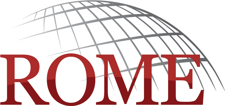 剪貼畫 桌布 壁紙 — 黑色背景上，銀色線框地球儀下方有粗體紅色「ROME」文字。