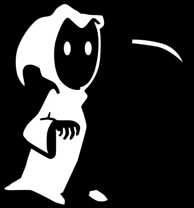 Scythe 桌布 壁紙 — 黑色背景上一個戴著兜帽的死神手持鐮刀的鮮明白色剪影。