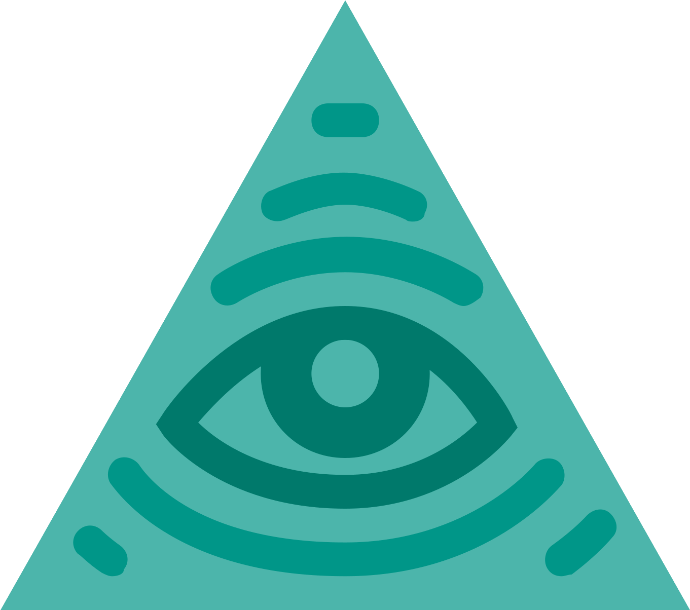 illuminati 桌布 壁紙 — 黑色背景上三角形內的青綠色全視之眼符號。