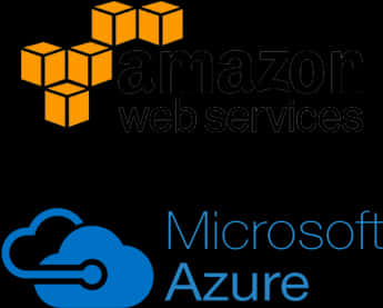 亞馬遜 桌布 壁紙 — 黑色背景上並排顯示橙色 AWS 標誌和藍色 Microsoft Azure 標誌。