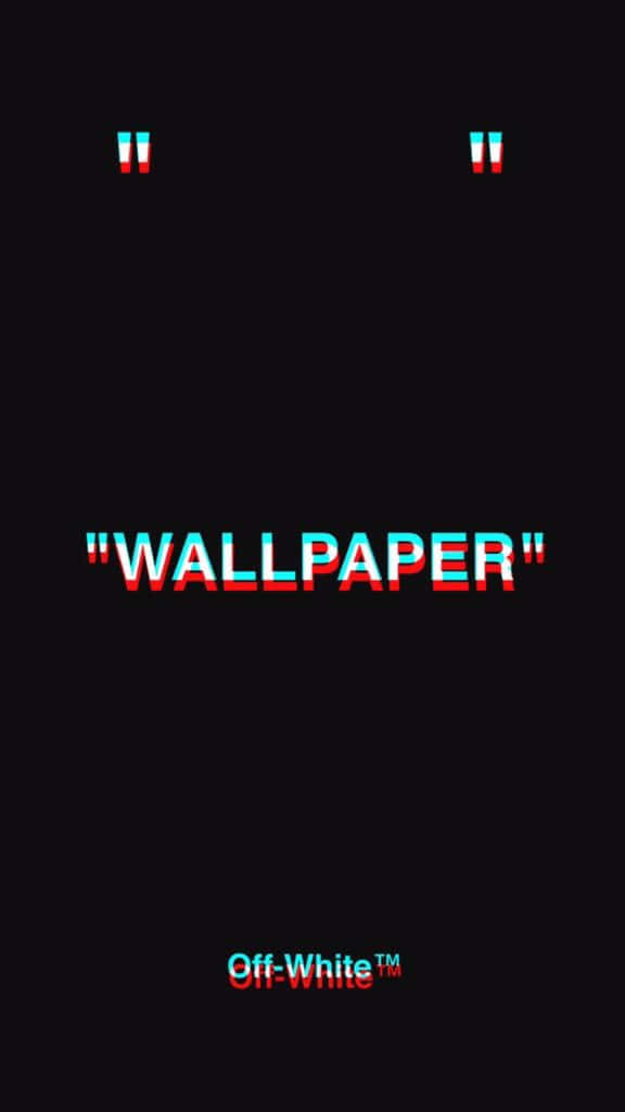 Off White iPhone 桌布 壁紙 — 黑色背景上以紅、藍、白色粗壮的glitch文字寫着wallpaper，下方有Off White標誌。