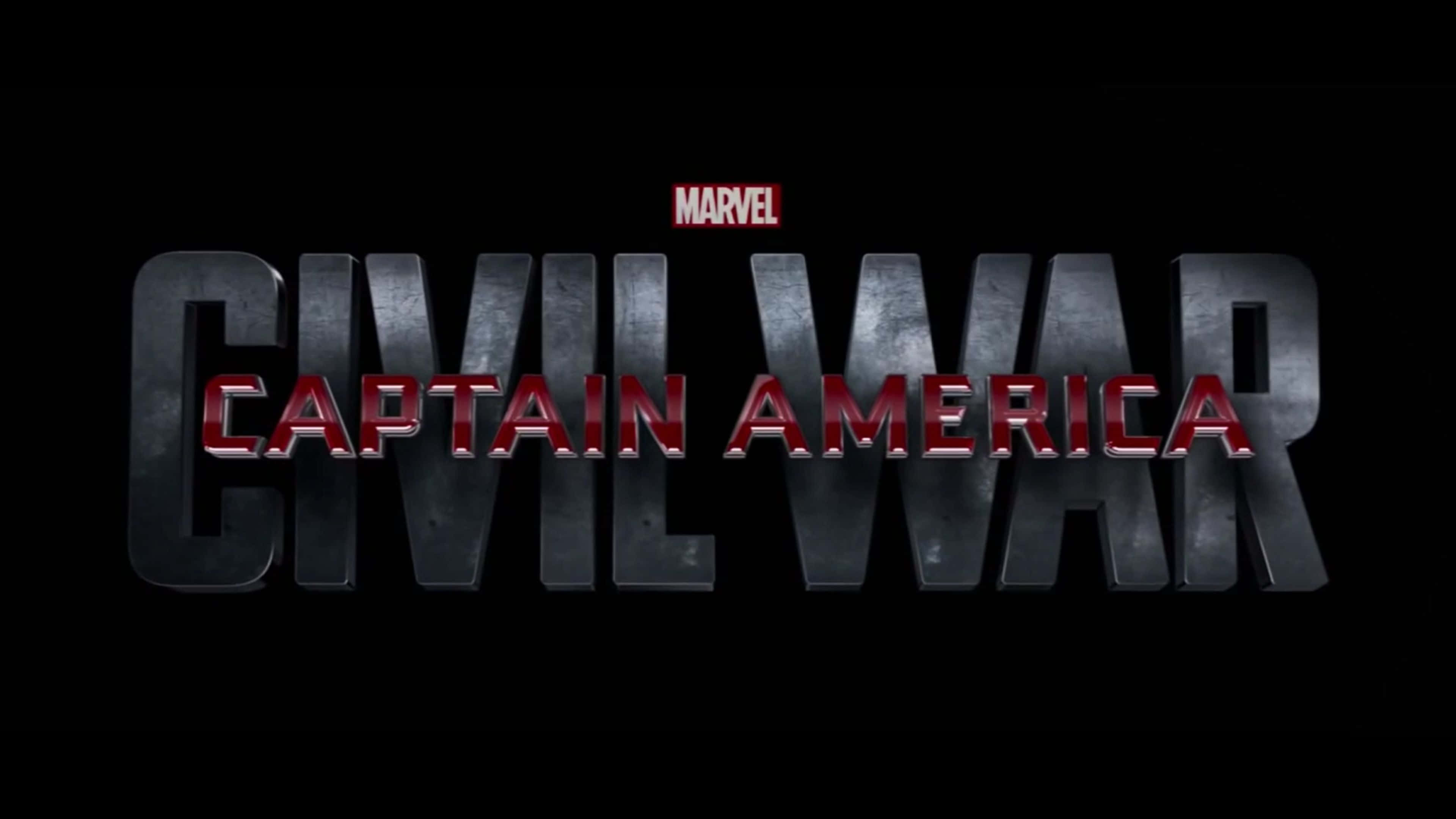 4K Captain America 桌布 壁紙 — 黑色背景上以紅色和灰色金屬質感粗體顯示的「Captain America」標題，上方有「Marvel」標誌。