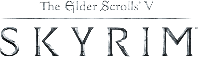 Skyrim Logo 桌布 壁紙 — 黑色背景上以金屬銀色字體顯示的《上古卷軸V：無界天際》標誌，上方有一條細細的水平線。