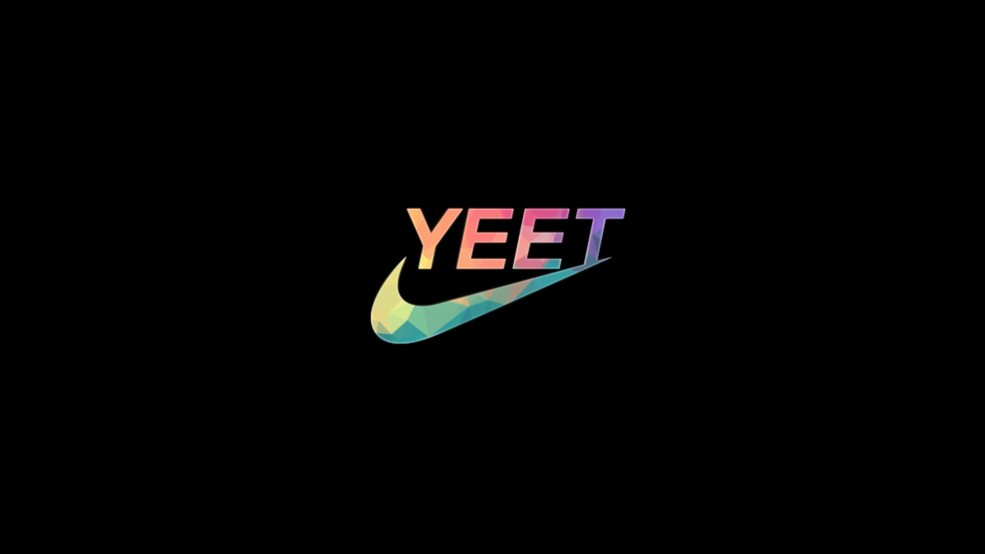 yeet 桌布 壁紙 — 黑色背景上以鮮豔漸變字母呈現的「YEET」字樣，下方有Nike勾勾標誌。
