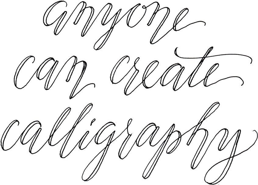 Handwriting 桌布 壁紙 — 黑色背景上優雅的白色書法文字顯示 anyone can create calligraphy。