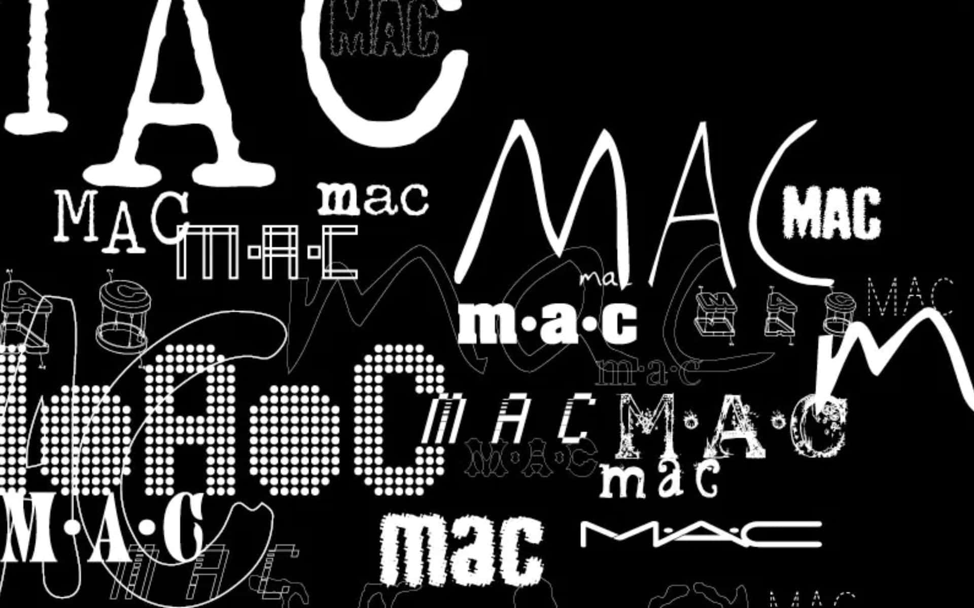 Mac Cosmetics 桌布 壁紙 — 黑色背景上充滿了各種白色風格化的MAC字體變體。