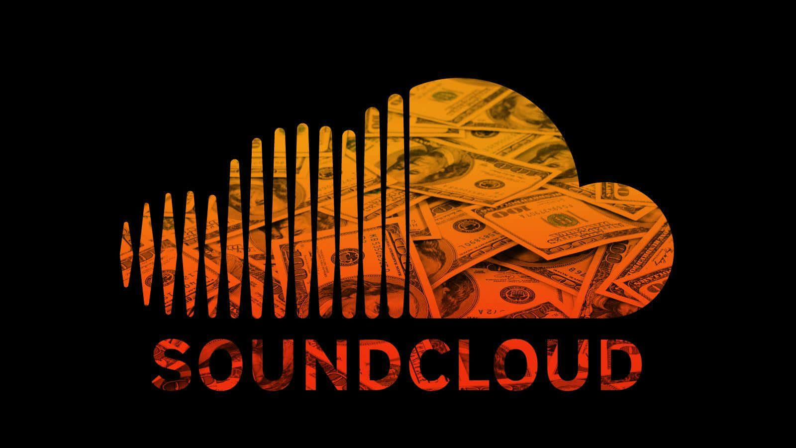 Soundcloud 桌布 壁紙 — 黑色背景上充滿橙色美元紙幣的SoundCloud標誌。