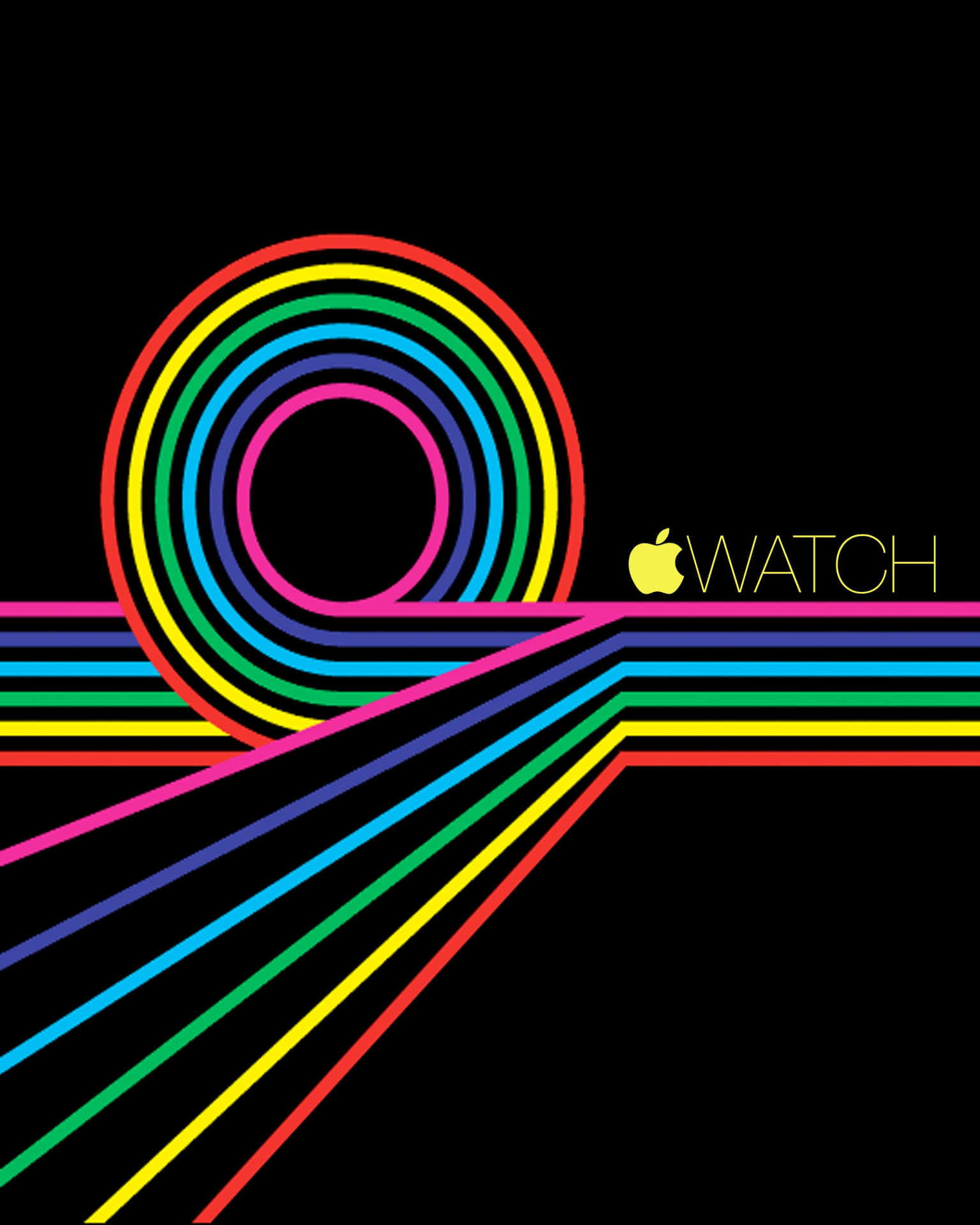 黑色背景上帶有彩虹幾何設計的 Apple Watch 標誌 — Apple Watch 動態 壁紙