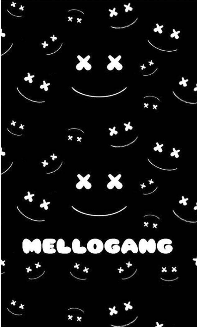 黑色背景上有白色笑臉和粗體白色文字寫著MELLOGANG。
