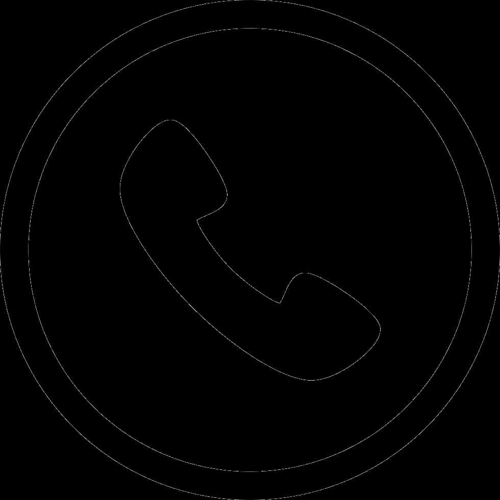 Call Icon 桌布 壁紙 — 黑色背景上同心圓內的簡約白色電話聽筒輪廓。