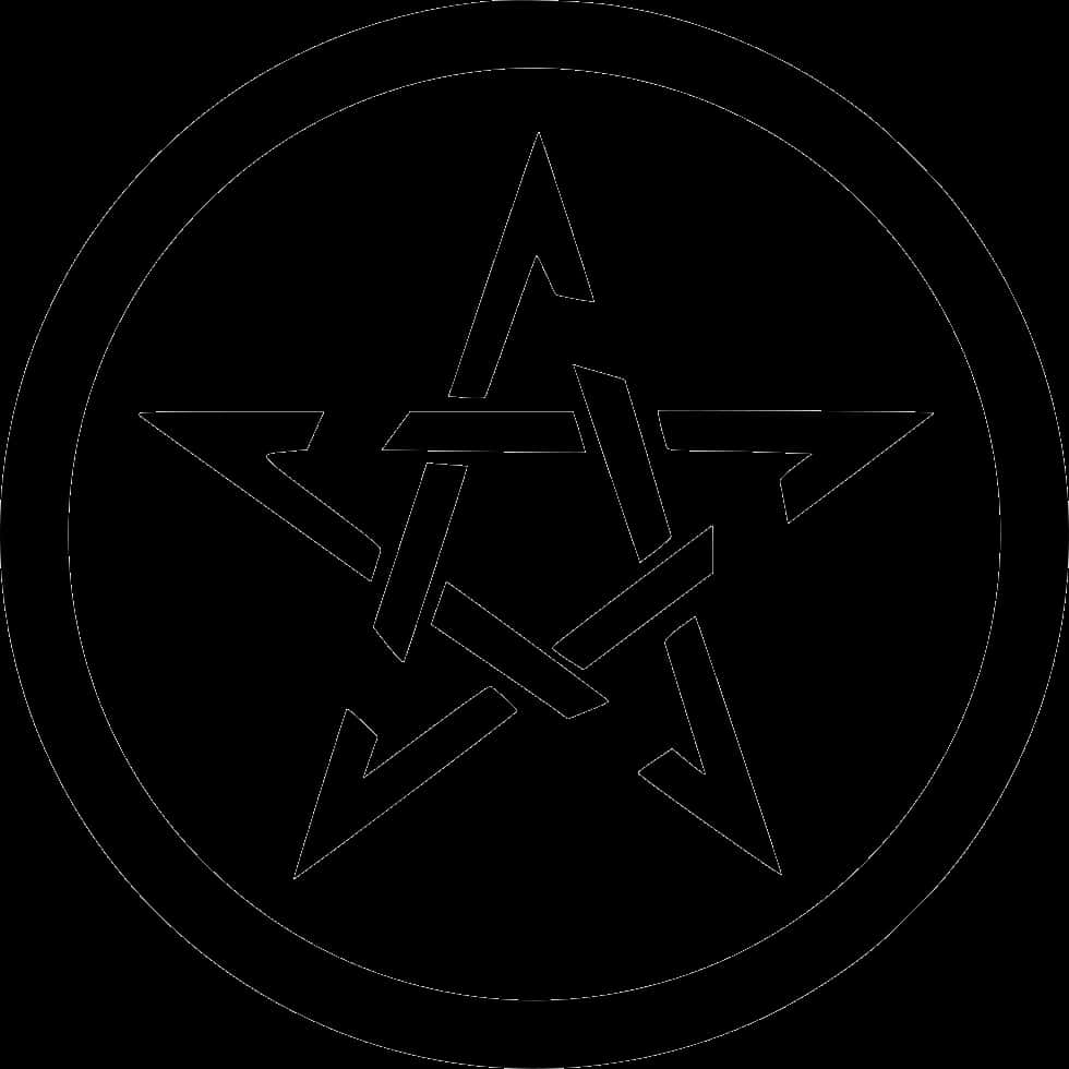 Pentagram 桌布 壁紙 — 黑色背景上圓圈內五角星的極簡白色線條畫。