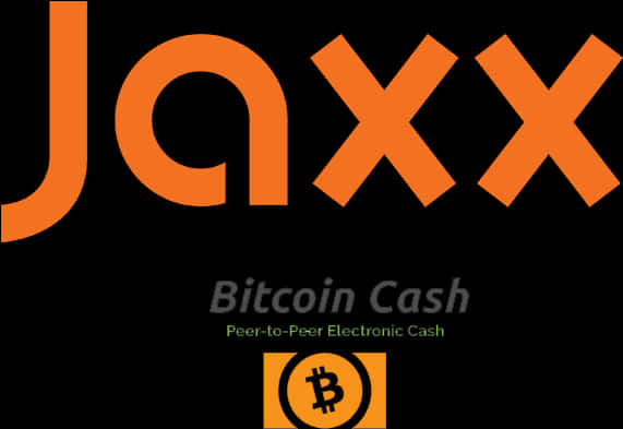 比特幣 桌布 壁紙 — 黑色背景上大膽的橙色 Jaxx 標誌，下方有 Bitcoin Cash 文字和圖標。
