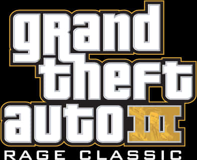 Gta 桌布 壁紙 — 黑色背景上大膽的白色和金色「Grand Theft Auto III」標誌，帶有「Rage Classic」文字。