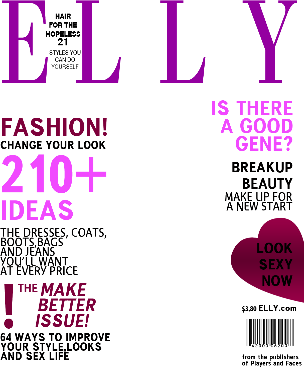 雜誌 桌布 壁紙 — 黑色背景上大膽的紫色和粉紅色文字在雜誌封面佈局中推廣時尚理念和性感造型。