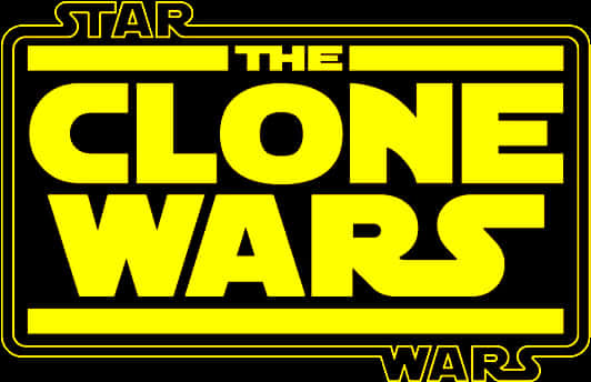 Clip Art 桌布 壁紙 — 黑色背景上大膽的黃色 Star Wars Clone Wars 標誌，搭配標誌性字體和矩形邊框。