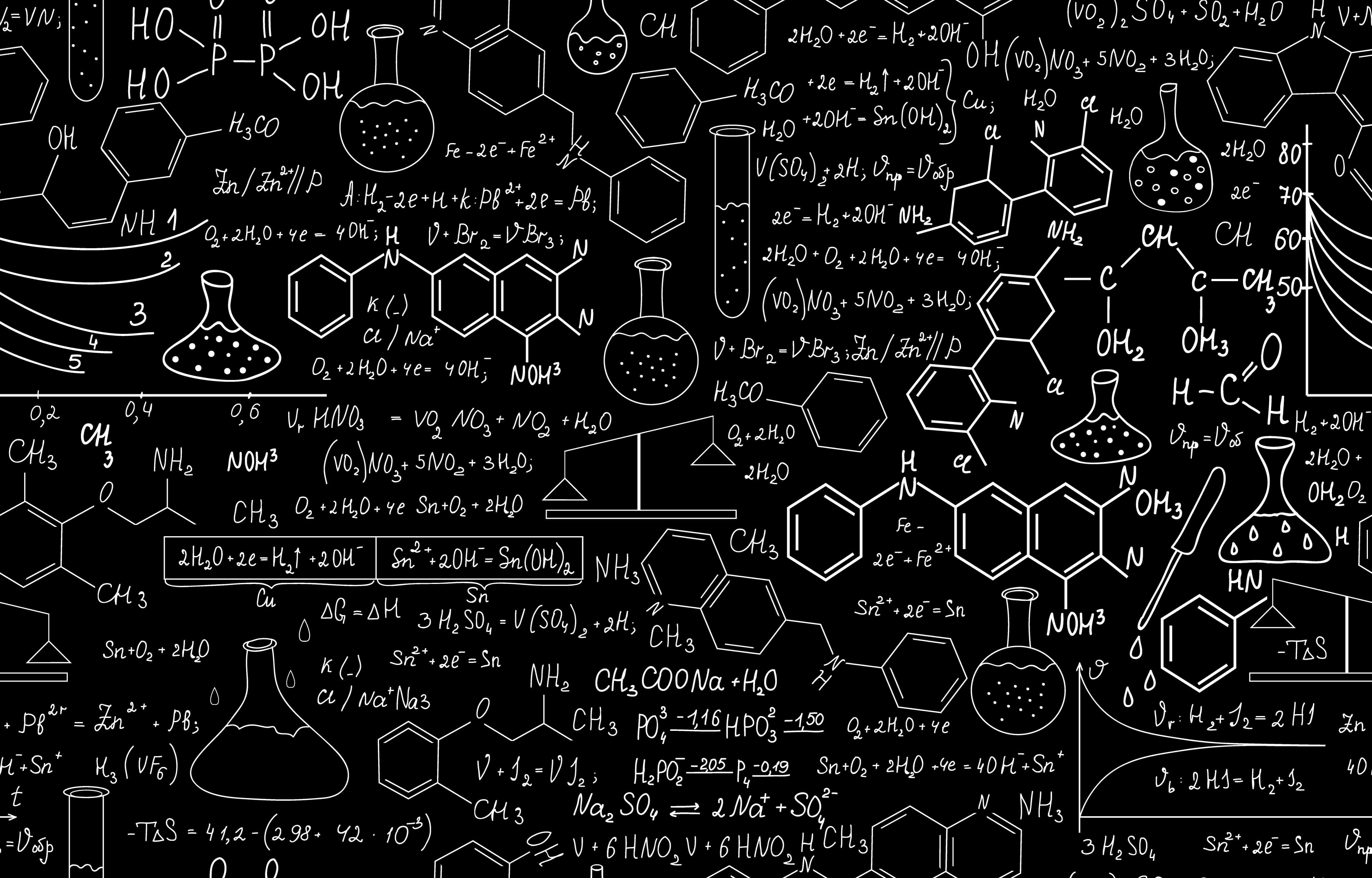 黑色背景上布滿許多科學公式 壁紙