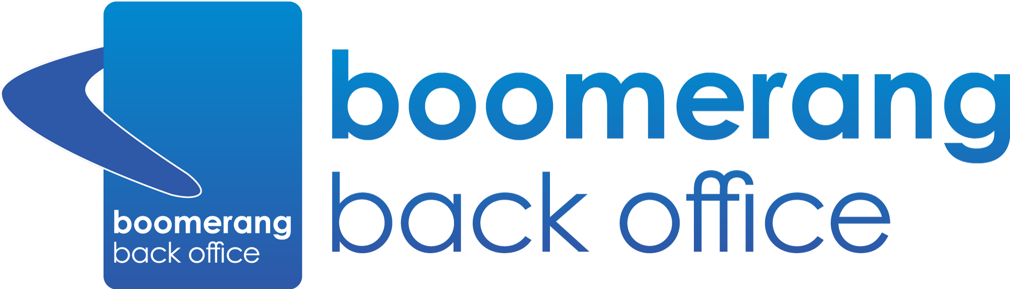 Boomerang 桌布 壁紙 — 黑色背景上帶有「boomerang back office」文字的藍色迴力鏢標誌。