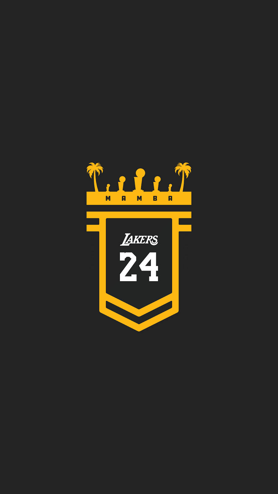 科比· Bryant 桌布 壁紙 — 黑色背景上帶有「MAMBA」和棕櫚樹的醒目黃色湖人隊24號球衣徽章。
