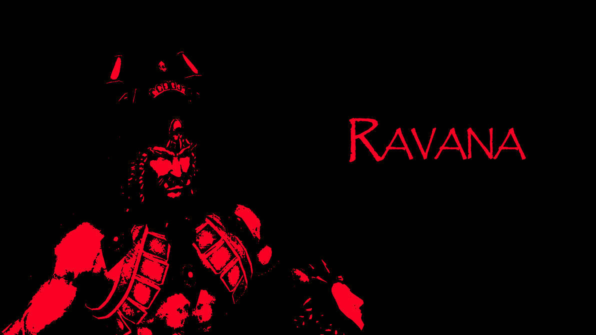 Ravana 桌布 壁紙 — 黑色背景上帶有「RAVANA」文字的紅色有角戰士剪影，氣勢洶洶。