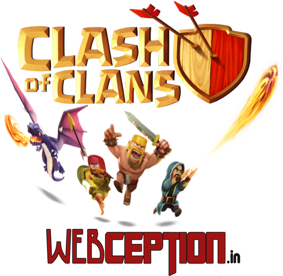 手機 桌布 壁紙 — 黑色背景上帶有卡通角色和武器的Clash of Clans標誌。