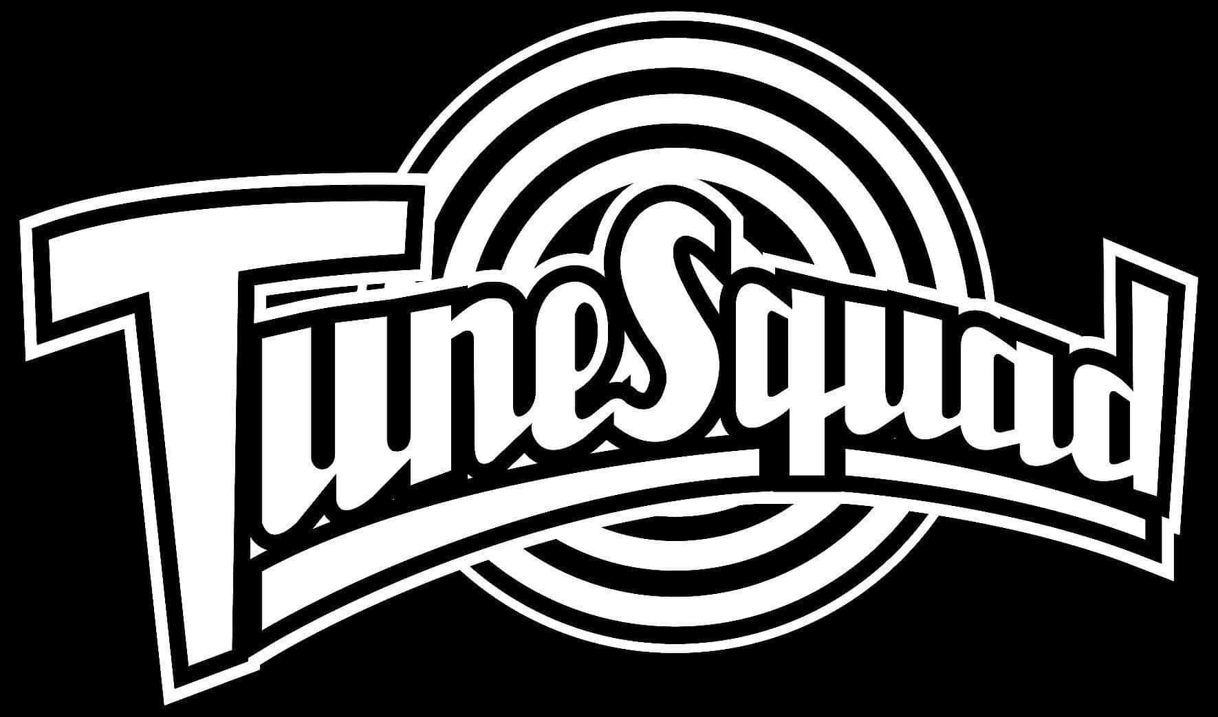 Tune Squad 桌布 壁紙 — 黑色背景上帶有同心圓設計的粗體白色「TuneSquad」標誌。