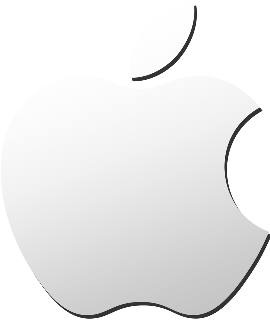 Mac 桌布 壁紙 — 黑色背景上帶有咬痕和葉子的極簡白色Apple標誌。
