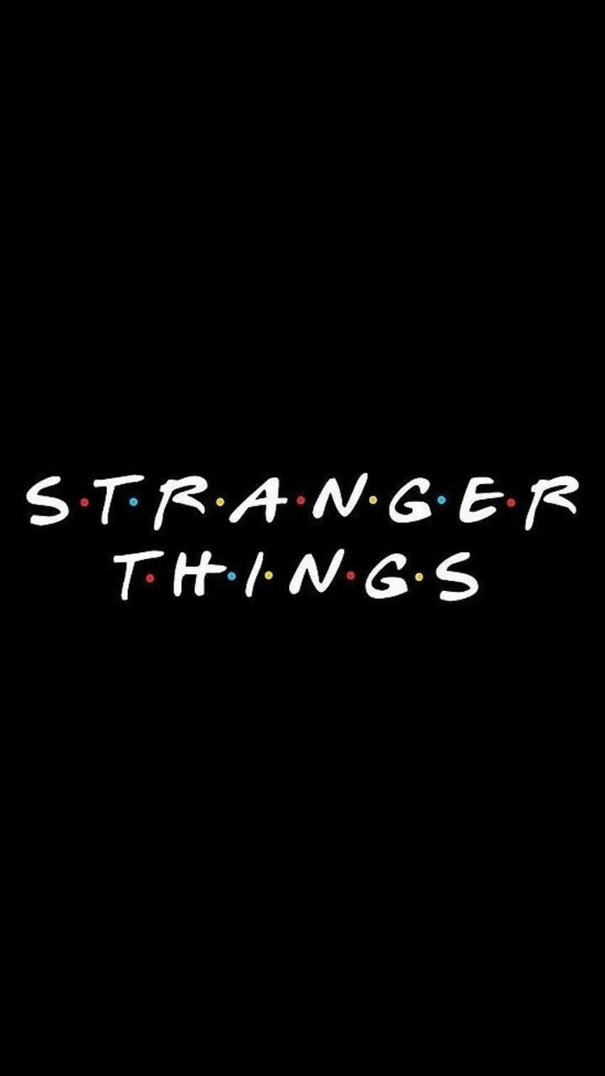 Stranger Things Cute 桌布 壁紙 — 黑色背景上帶有彩色圓點的白色《怪奇物語》標誌。