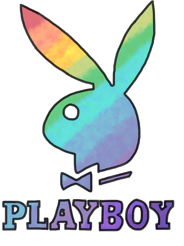 花花公子 桌布 壁紙 — 黑色背景上帶有彩虹漸變和蝴蝶結的Playboy兔子標誌。