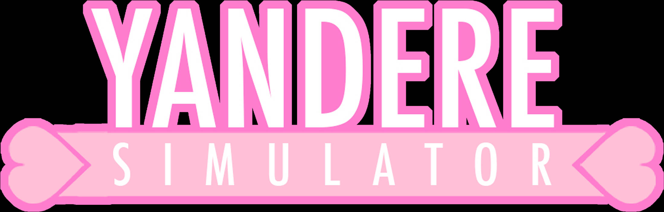 Yandere 桌布 壁紙 — 黑色背景上帶有心形末端的醒目粉紅與白色「YANDERE SIMULATOR」標誌。
