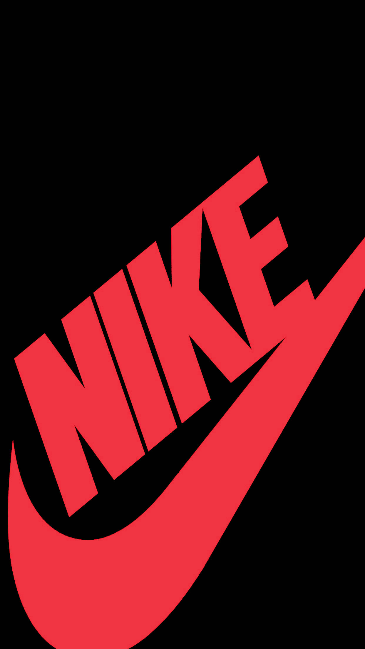 Nike iPhone 桌布 壁紙 — 黑色背景上帶有斜向勾號的大膽紅色Nike標誌。